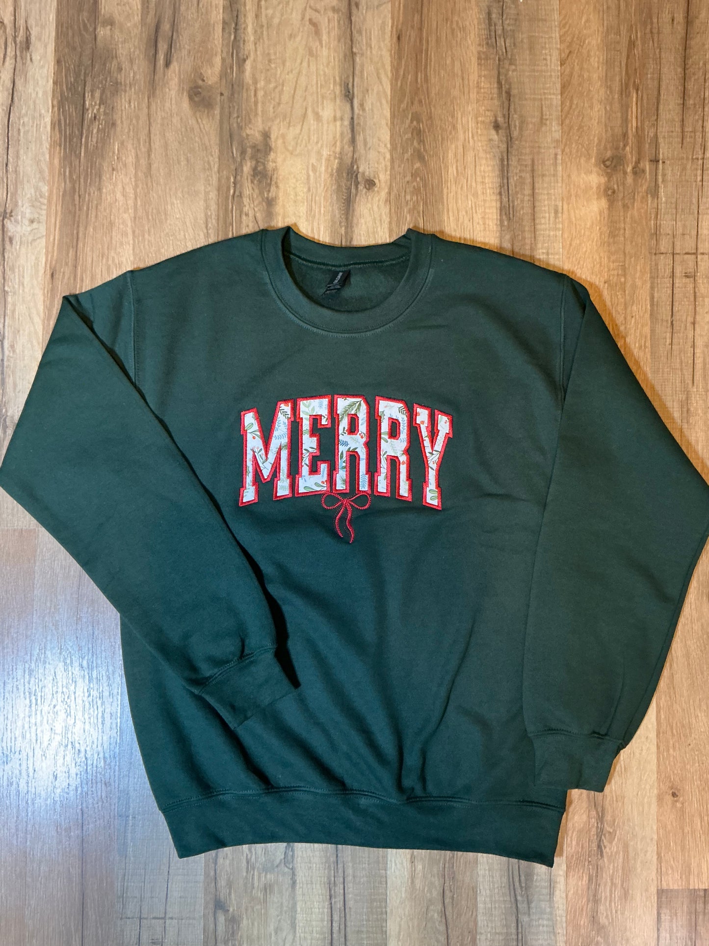 Merry Embroidered Applique Crewneck Sweater