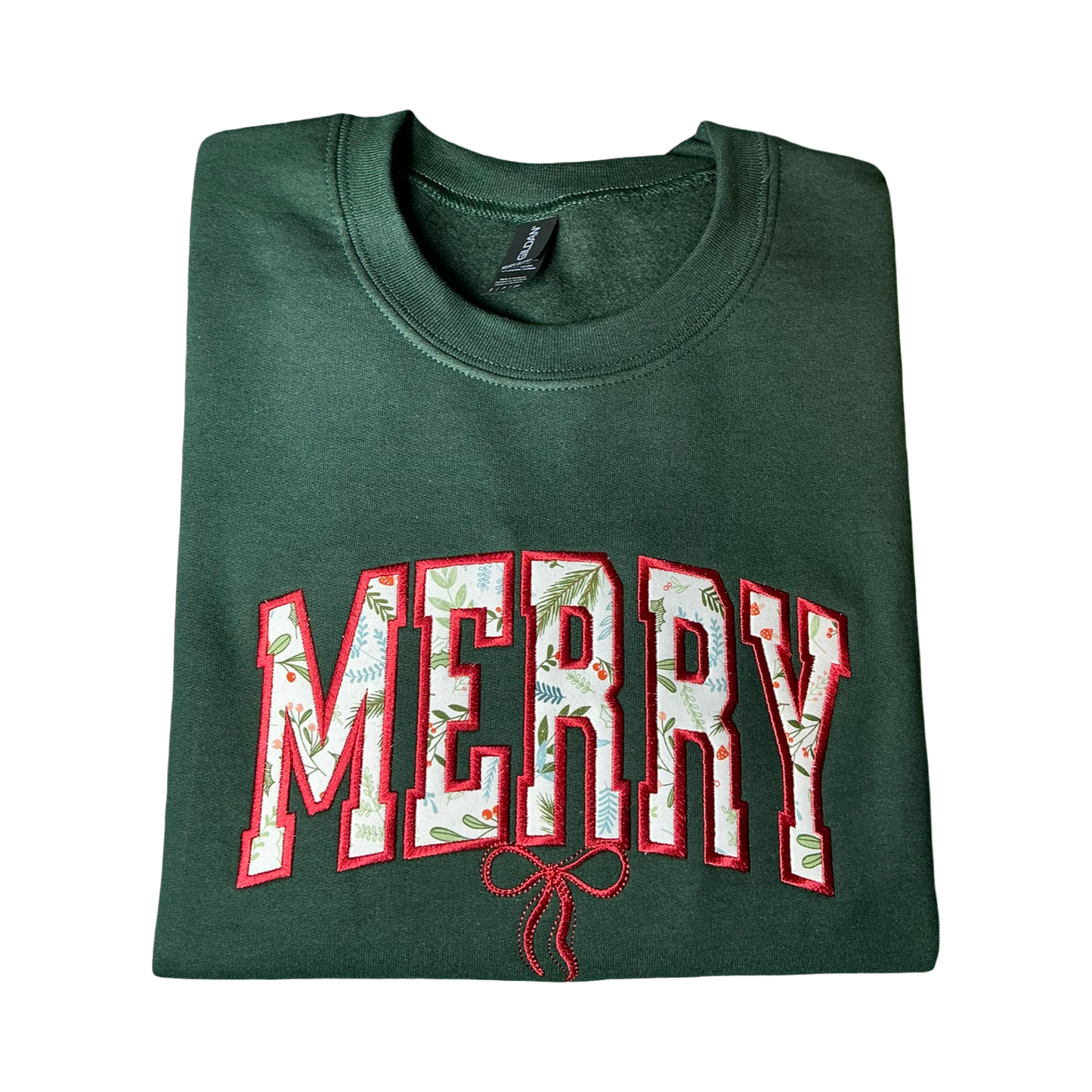 Merry Embroidered Applique Crewneck Sweater