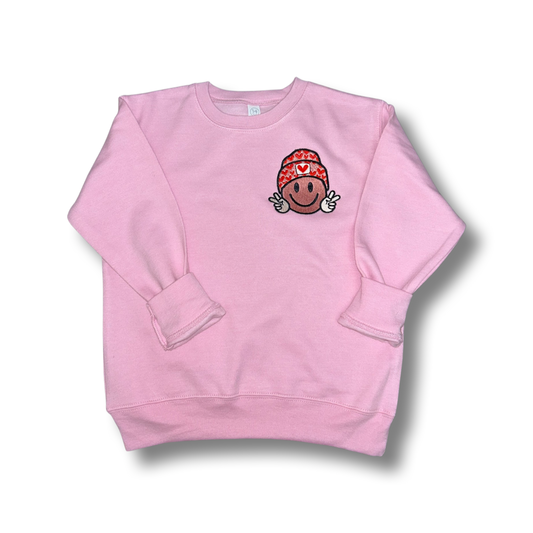 Smiley Face Heart Beanie Kids Sweatshirt